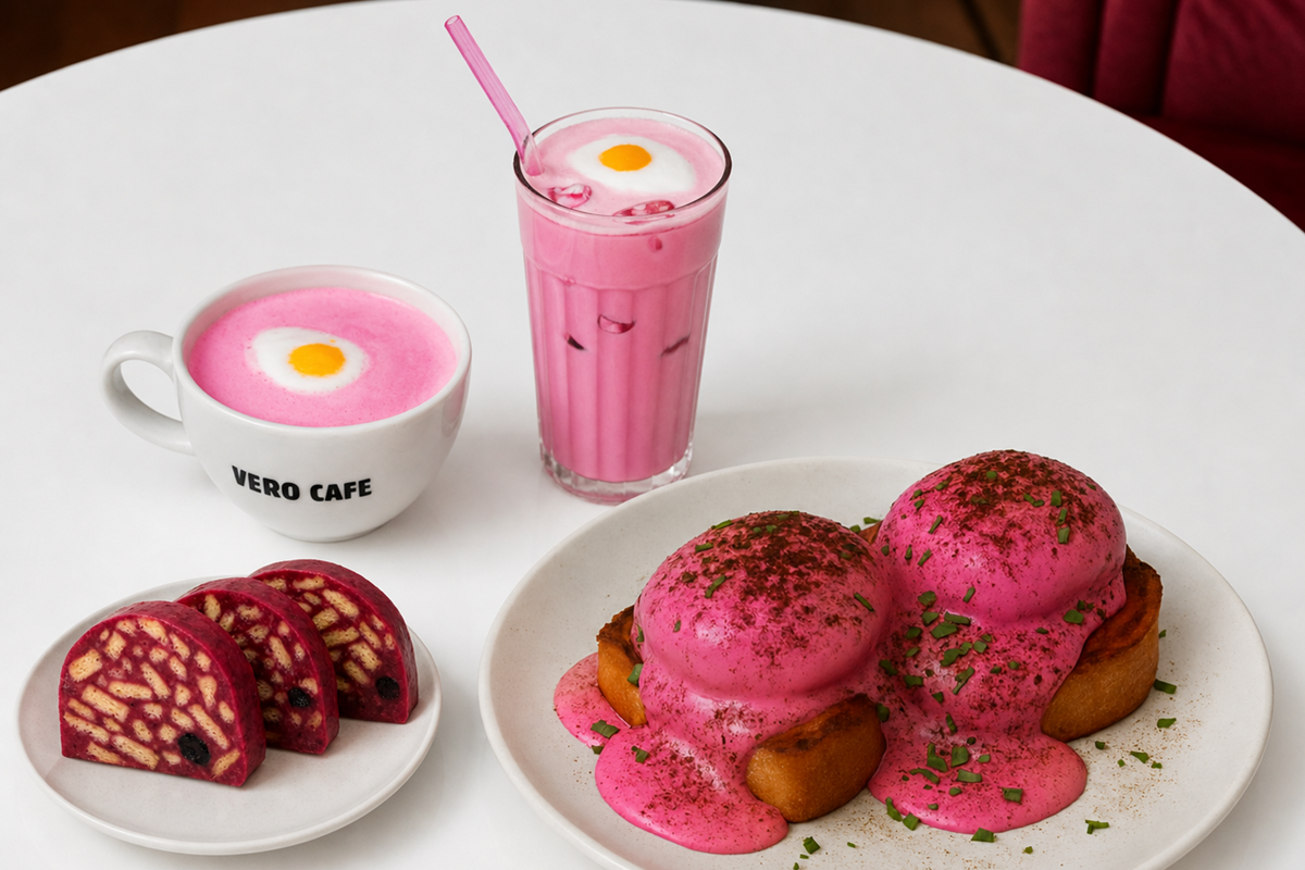 Rožiniai desertai ir gėrimai „Vero Cafe“ kavinėje per „Vilnius Pink Soup Fest“